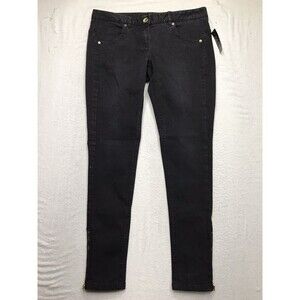 NWT THEORY Russia Black Jeans Women 12 (34x30) Skinny Taper Stretch Denim Biker